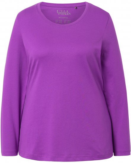 Ulla Popken Basic Round Neck Long Sleeve Slim Fit Cotton Tee Purple - Tričká - 