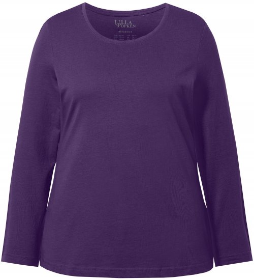 Ulla Popken Basic Round Neck Long Sleeve Slim Fit Cotton Tee Deep Violet - Tričká - 