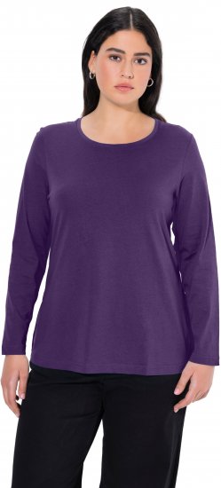 Ulla Popken Basic Round Neck Long Sleeve Slim Fit Cotton Tee Deep Violet - Tričká - 