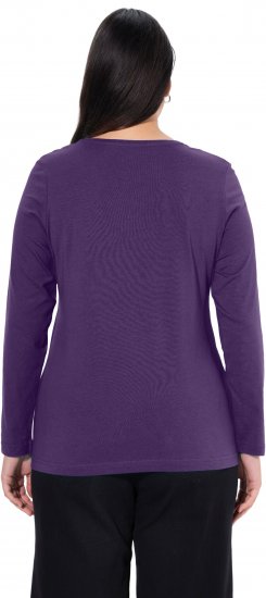 Ulla Popken Basic Round Neck Long Sleeve Slim Fit Cotton Tee Deep Violet - Tričká - 