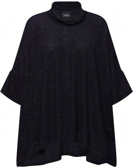 Ulla Popken Sparkling Draped Collared Tee Navy Blue - Potlačené tričká pre ženy - 