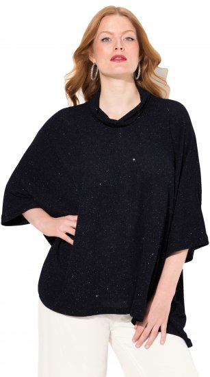 Ulla Popken Sparkling Draped Collared Tee Navy Blue - Potlačené tričká pre ženy - 