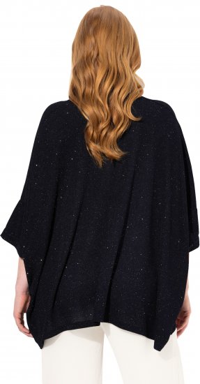 Ulla Popken Sparkling Draped Collared Tee Navy Blue - Potlačené tričká pre ženy - 
