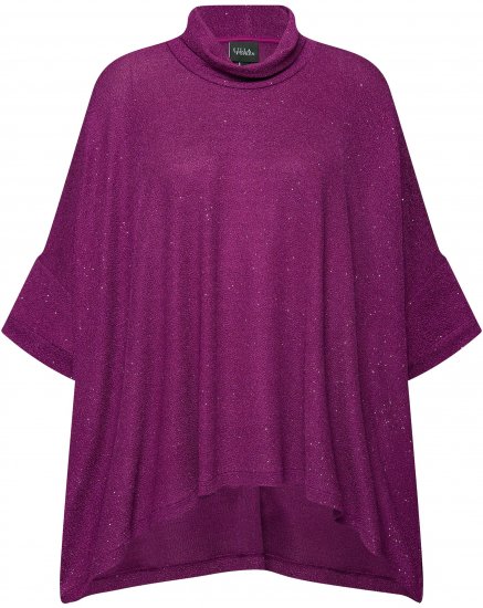 Ulla Popken Sparkling Draped Collared Tee Mulberry - Potlačené tričká pre ženy - 