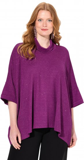 Ulla Popken Sparkling Draped Collared Tee Mulberry - Potlačené tričká pre ženy - 