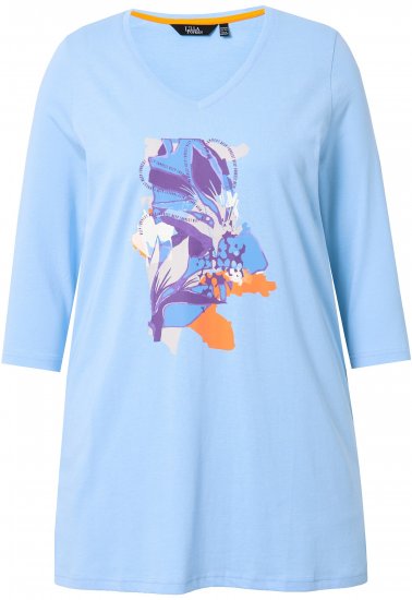Ulla Popken Floral Motif 3/4 Sleeve Tunic Tee Light Blue - Potlačené tričká pre ženy - 