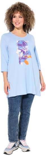 Ulla Popken Floral Motif 3/4 Sleeve Tunic Tee Light Blue - Potlačené tričká pre ženy - 