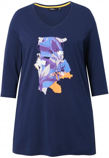 Ulla Popken Floral Motif 3/4 Sleeve Tunic Tee Ink Blue - Potlačené tričká pre ženy - 