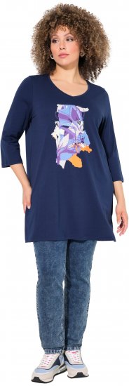 Ulla Popken Floral Motif 3/4 Sleeve Tunic Tee Ink Blue - Potlačené tričká pre ženy - 