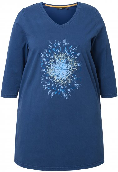 Ulla Popken Floral Print 3/4 Sleeve V-Neck Tee Mint Green - Potlačené tričká pre ženy - 