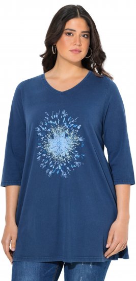 Ulla Popken Floral Print 3/4 Sleeve V-Neck Tee Mint Green - Potlačené tričká pre ženy - 