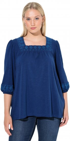 Ulla Popken Embroidered Detail 3/4 Sleeve Tee Dark Blue - Potlačené tričká pre ženy - 