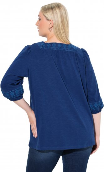 Ulla Popken Embroidered Detail 3/4 Sleeve Tee Dark Blue - Potlačené tričká pre ženy - 