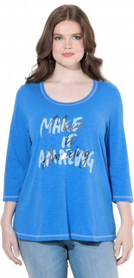 Ulla Popken Make It Amazing 3/4 Sleeve Graphic Tee Pacific Blue - Potlačené tričká pre ženy - 