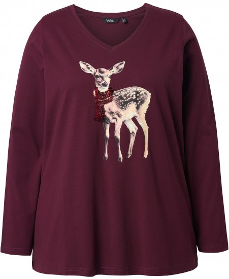 Ulla Popken Fawn Long Sleeve Graphic Tee Plum - Potlačené tričká pre ženy - 