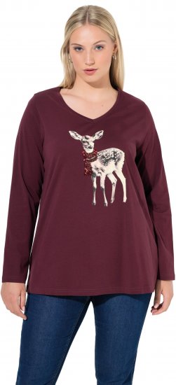 Ulla Popken Fawn Long Sleeve Graphic Tee Plum - Potlačené tričká pre ženy - 