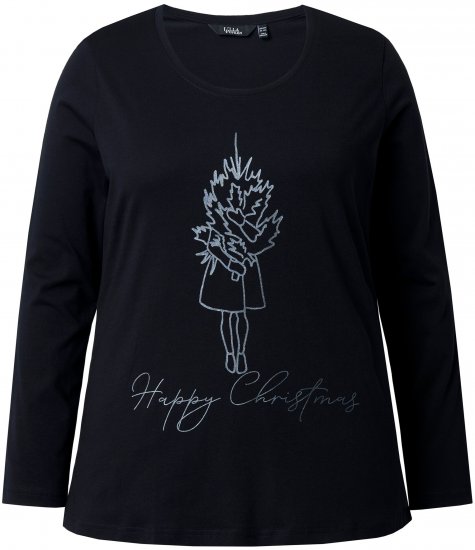 Ulla Popken Holiday Long Sleeve Graphic Tee Black - Potlačené tričká pre ženy - 