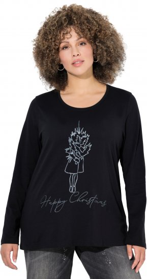 Ulla Popken Holiday Long Sleeve Graphic Tee Black - Potlačené tričká pre ženy - 