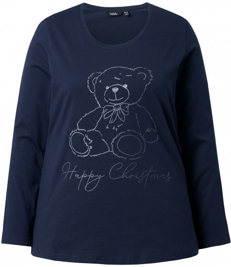 Ulla Popken Holiday Long Sleeve Graphic Tee Navy Blue - Potlačené tričká pre ženy - 