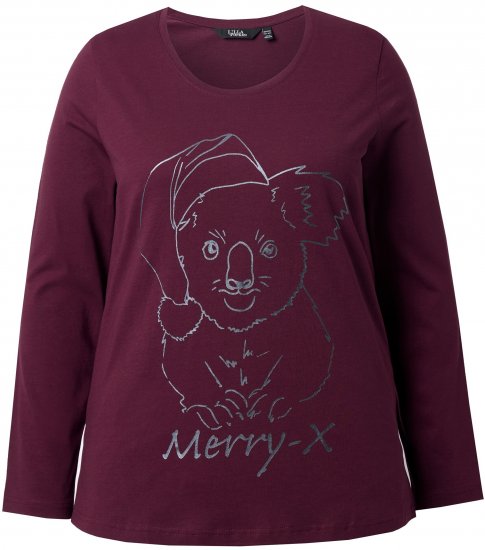 Ulla Popken Holiday Long Sleeve Graphic Tee Plum - Potlačené tričká pre ženy - 