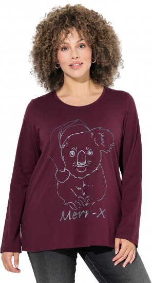 Ulla Popken Holiday Long Sleeve Graphic Tee Plum - Potlačené tričká pre ženy - 