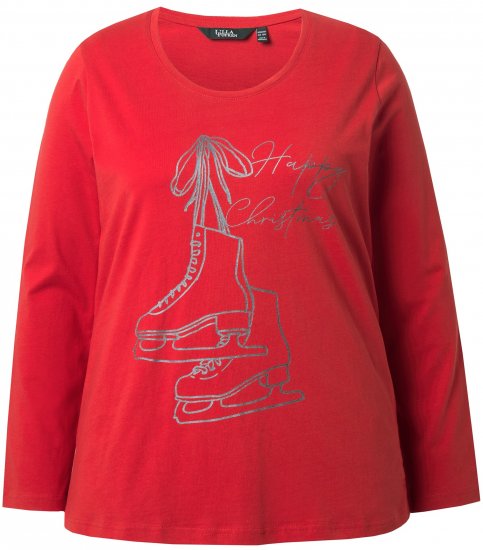 Ulla Popken Holiday Long Sleeve Graphic Tee Salsa Red - Potlačené tričká pre ženy - 