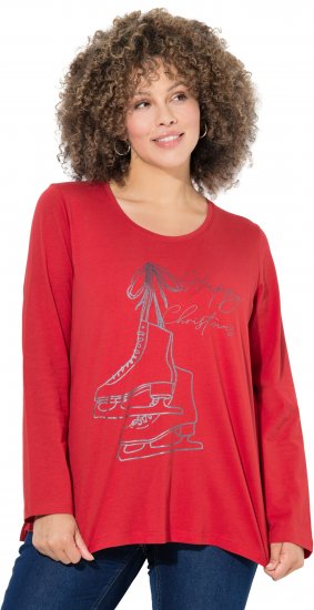 Ulla Popken Holiday Long Sleeve Graphic Tee Salsa Red - Potlačené tričká pre ženy - 