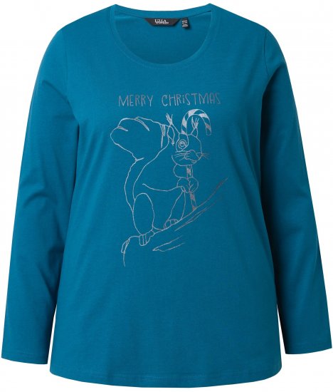 Ulla Popken Holiday Long Sleeve Graphic Tee Teal - Potlačené tričká pre ženy - 