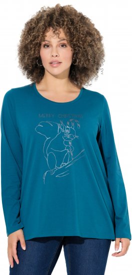 Ulla Popken Holiday Long Sleeve Graphic Tee Teal - Potlačené tričká pre ženy - 