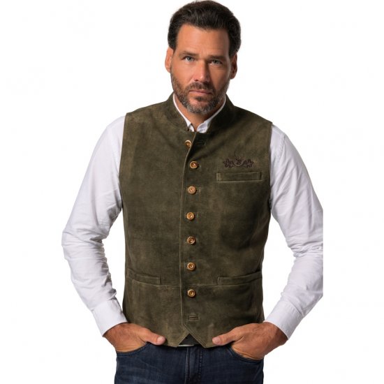 jP1880 Finest Goat Suede Traditional Vest Dark Brown - Trachten & Oktoberfest - Oktoberfest kostýmy vo veľkých veľkostiach (Trachten)