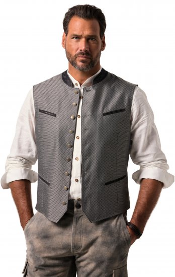 JP1880 Vest Traditional With Embroidery Silver - Trachten & Oktoberfest - Oktoberfest kostýmy vo veľkých veľkostiach (Trachten)