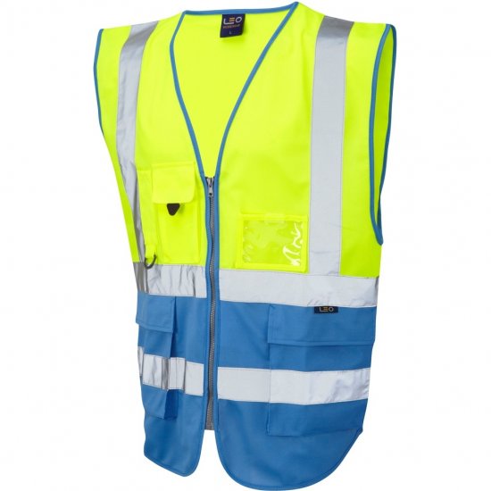 Leo Lynton Ecoviz Superior Waistcoat Hi-Vis Yellow/Deep Sky Blue - Pracovné odevy - Pracovné Odevy 3XL-6XL
