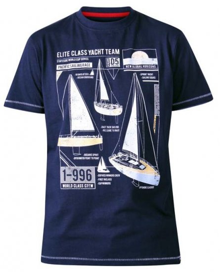 D555 Neville Yacht Team Crew Neck Printed T-Shirt Navy - Tričká - Nadrozmerné tričká - 2XL-14XL