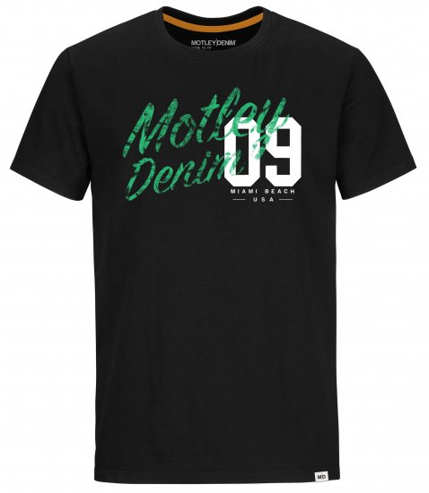 Motley Denim Oxford T-Shirt Green on Black - Tričká - Nadrozmerné tričká - 2XL-14XL