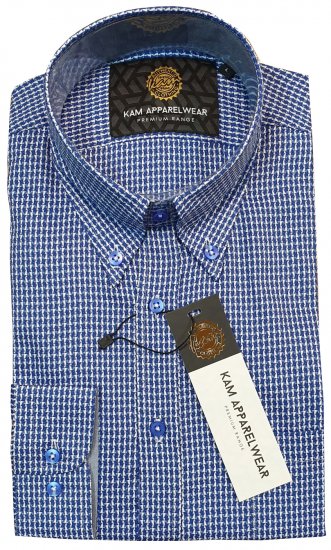 Kam Jeans P001 Long Sleeve Premium Shirt Blue - Košele - Košele 2XL-10XL