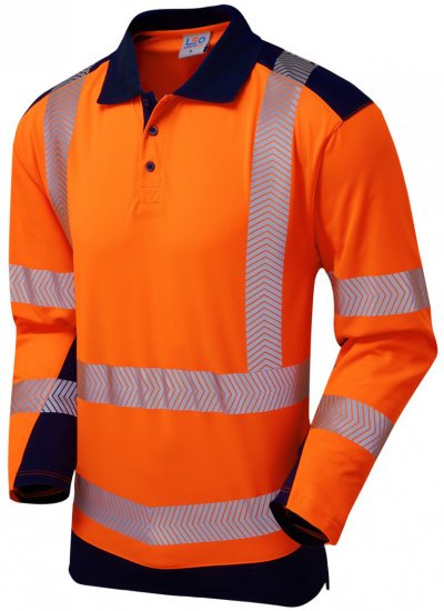 Leo Wringcliff Coolviz Plus L/S Polo Hi-Vis Orange/Navy - Pracovné odevy - Pracovné Odevy 3XL-6XL