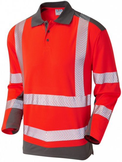 Leo Wringcliff Coolviz Plus L/S Polo Hi-Vis Red/Grey - Pracovné odevy - Pracovné Odevy 3XL-6XL