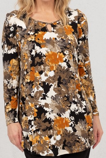 Scandinavian Caramel Flower Petals Tunic Orange and Brown - Potlačené tričká pre ženy - 