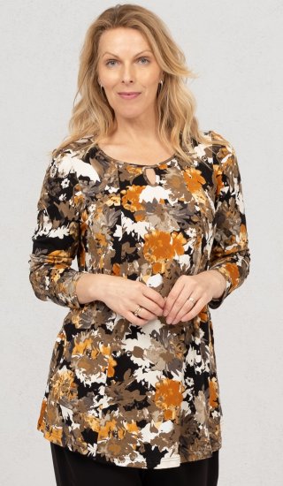 Scandinavian Caramel Flower Petals Tunic Orange and Brown - Potlačené tričká pre ženy - 