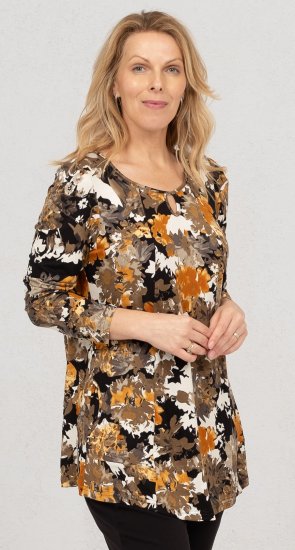 Scandinavian Caramel Flower Petals Tunic Orange and Brown - Potlačené tričká pre ženy - 