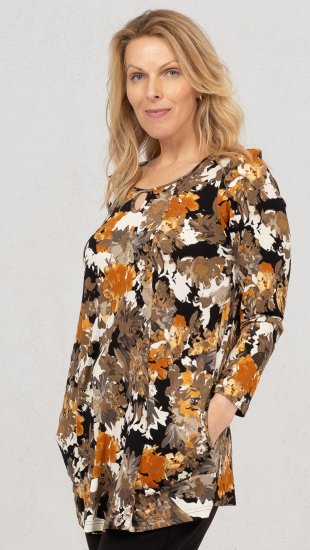 Scandinavian Caramel Flower Petals Tunic Orange and Brown - Potlačené tričká pre ženy - 