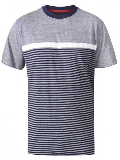 D555 Perkins Crew Neck Cut And Sew Jacquard T-Shirt Navy - Tričká - Nadrozmerné tričká - 2XL-14XL