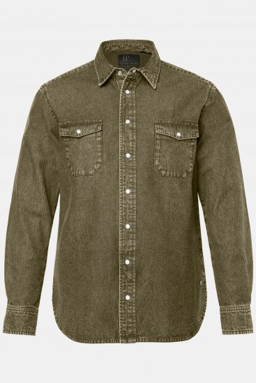 JP1880 Denim Shirt Long Sleeve Olive Green - Košele - Košele 2XL-10XL
