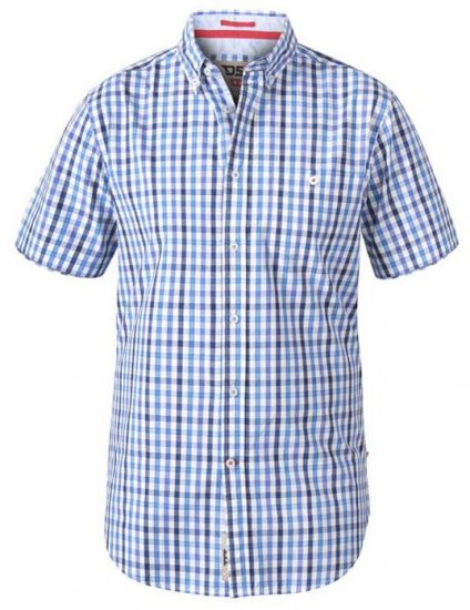 D555 Rowling Blue Gingham Short Sleeve Shirt - Košele - Košele 2XL-10XL