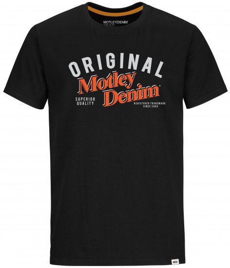 Motley Denim Salford T-shirt Orange on Black - Tričká - Nadrozmerné tričká - 2XL-14XL