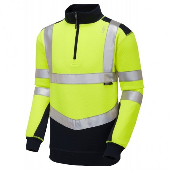 Leo Tapeley Ecoviz Dual Colour 1/4 Zip Sweatshirt Hi-Vis Yellow/Navy - Pracovné odevy - Pracovné Odevy 3XL-6XL