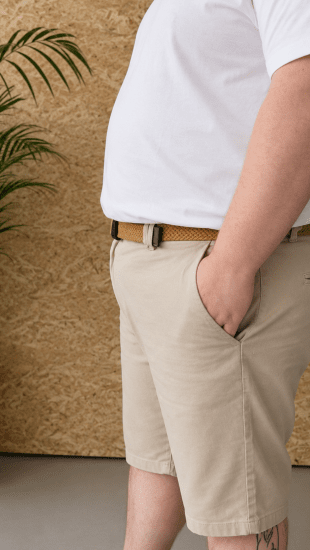 Kam Jeans 3402 Belted Dobby Weave Stretch Chino Shorts Beige - Šortky - Šortky W40-W60