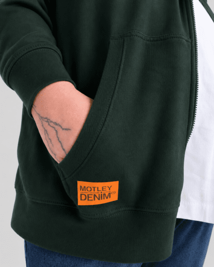 Motley Denim Copenhagen Hoodie Racing Green - Mikiny & mikiny bez kapucne - Mikiny & Mikiny s Kapucňou 2XL-12XL