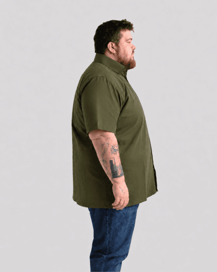 Motley Denim Zagreb Košeľa s krátkym rukávom Tmavé khaki - Košele - Košele 2XL-10XL